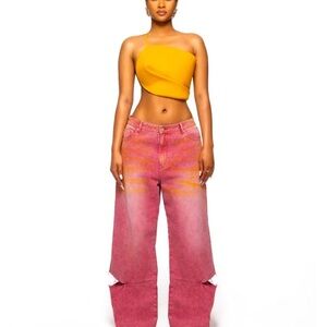 Hanifa Aster Pink Acid Wide Leg Jeans